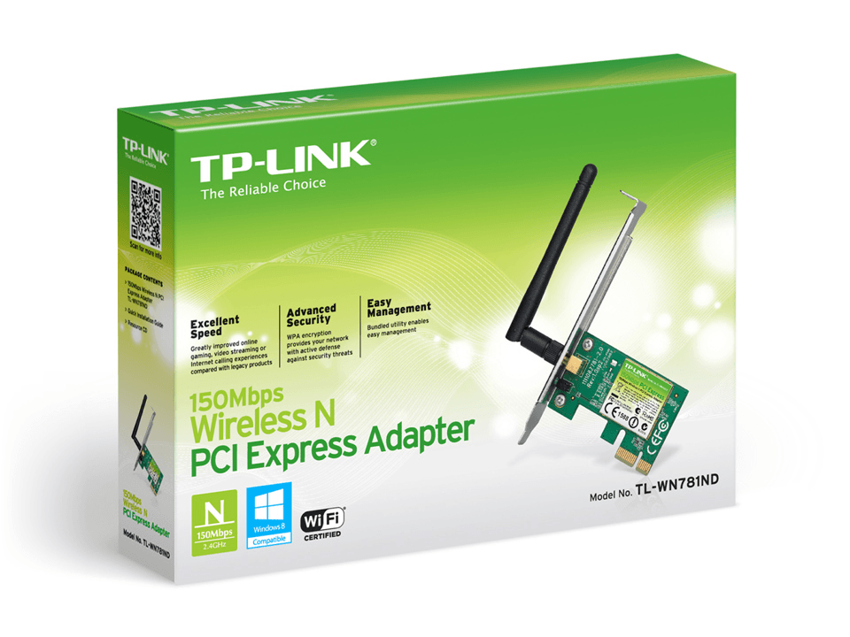 Адаптер TP-Link Desktop Wireless 802.11n 150Mbps PCI Express adapter with removable omnidirectional 2 dBi antenna